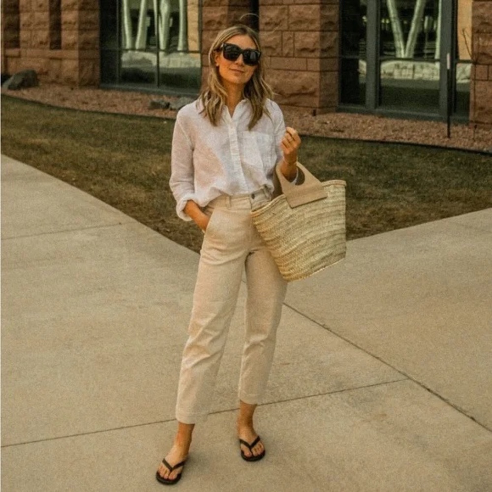 Everlane The Straight Leg Crop Pant Sandstone High Rise Size 6 Regular